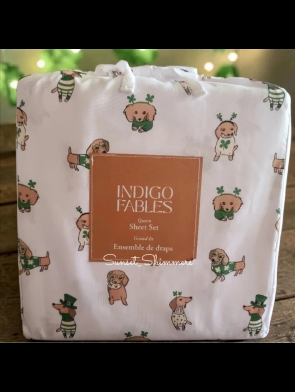 St Patricks Day Dachshund DOG Weiner Doxie Lucky Clover Queen Bed Sheet Set New